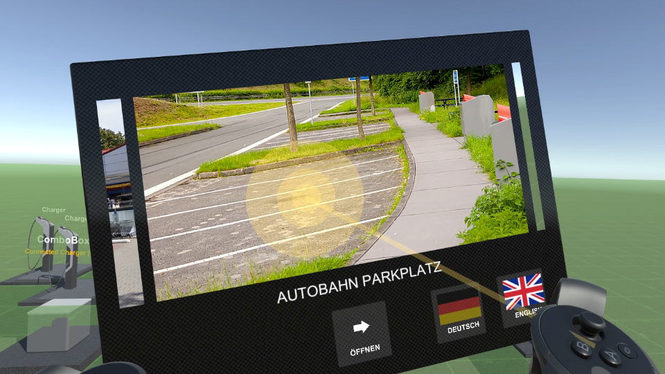 Auswahl der Autobahn-Parkplatz-Szene auf dem virtuellen Tablet